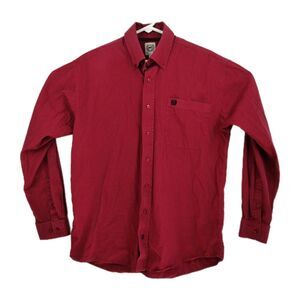 Cinch men's button-up shirt Men's S long slvs dk red black stripes See Photos